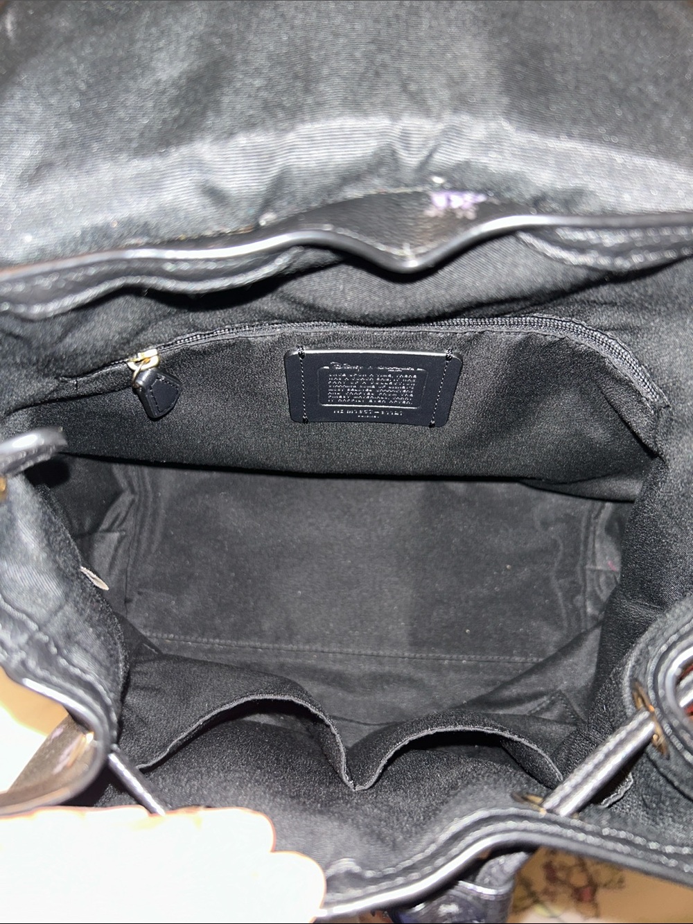 101 Dalmatian Coach Black Leather Backpack with Lavender & Floral Print - Picture 6 of 16